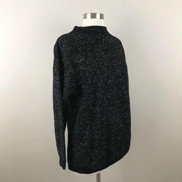 Vtg American Pride Sweater Black Silver Tensil Long Sleeve - Picture 2 of 8